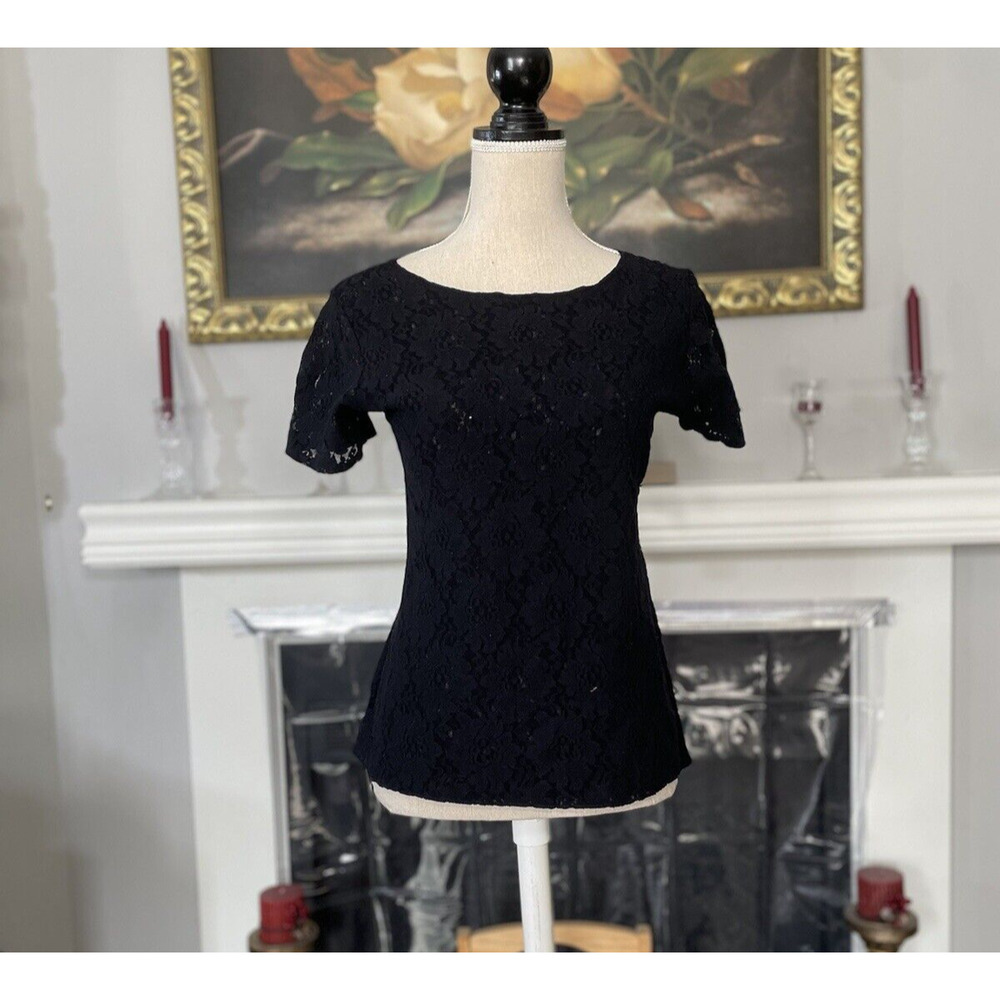 Worn Out Women's Black Lace Top Blouse Size Large